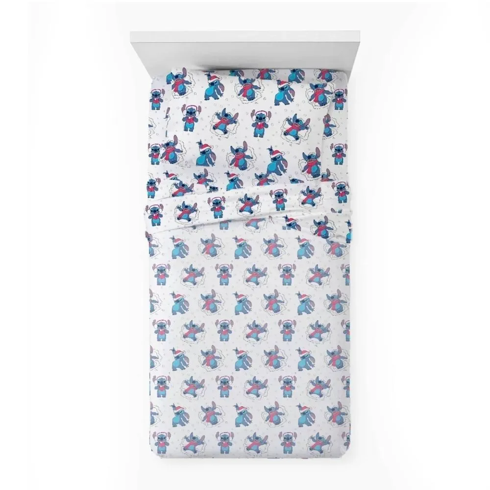 Disney Lilo & Stitch Twin Sheet Set Holiday 3 Piece Set Christmas Sheets New